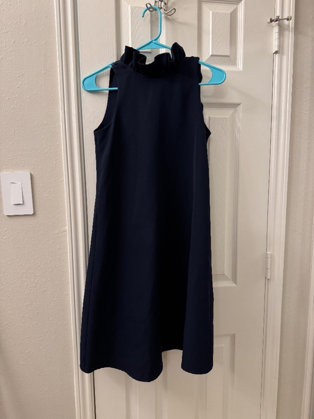 Navy Ruffled Neck Dress